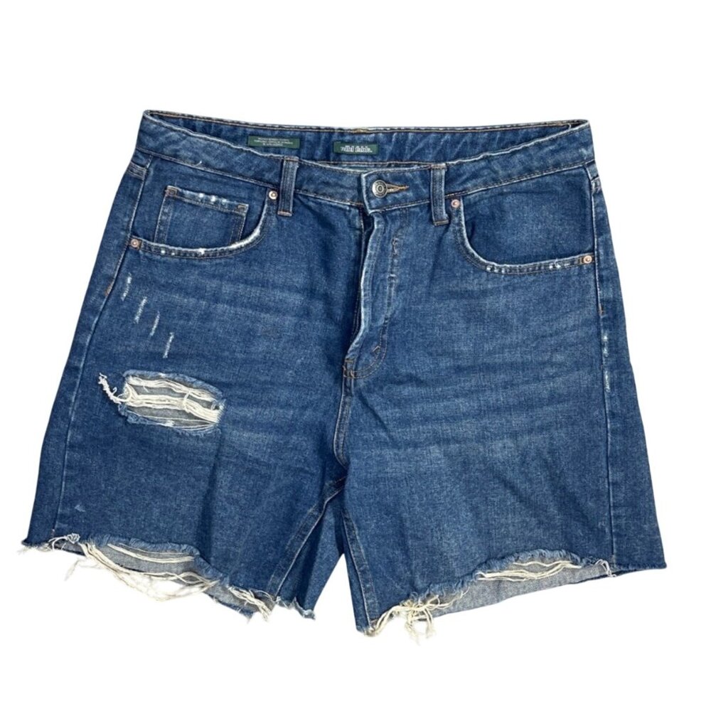 Wild Fable High Rise Bermuda Shorts Denim Jean Button Fly Size 10 Raw Hem